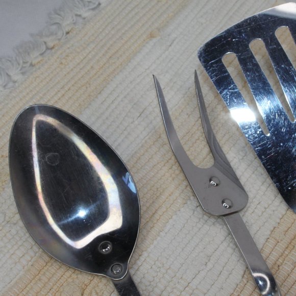 VTG STANHOME STAINLESS 3 PIECE BBQ TOOLS SET FORK SERVING SPOON SLOTTED SPATULA - Picture 14 of 14